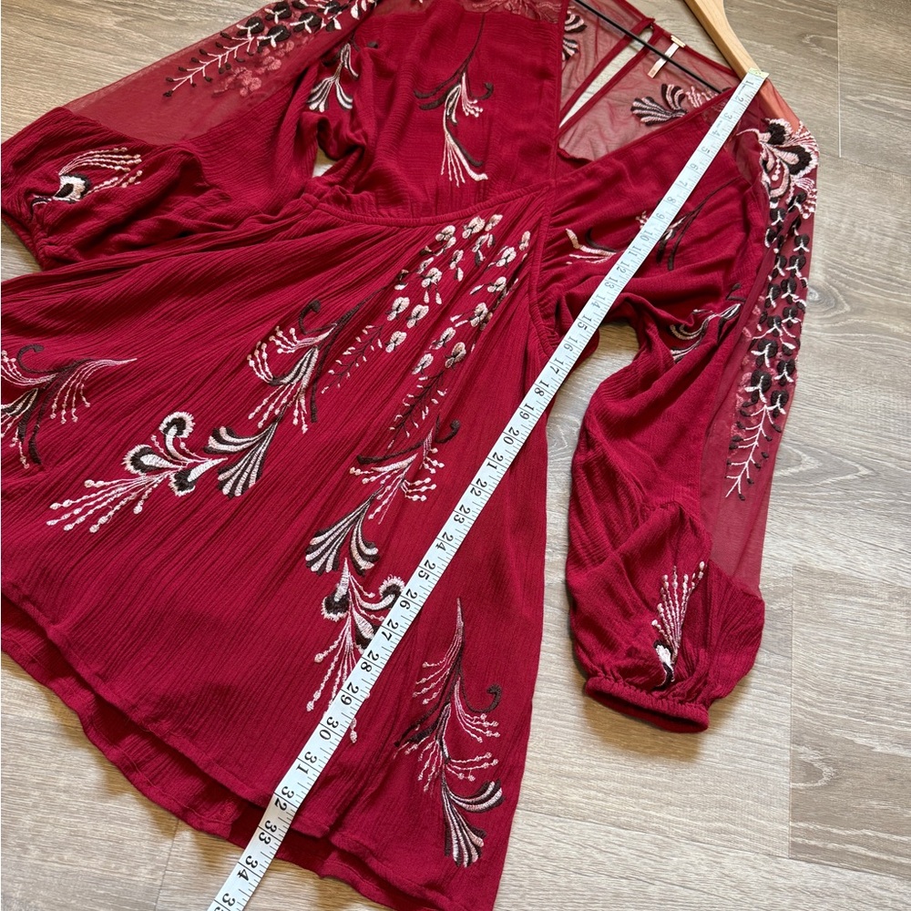 FREE PEOPLE Elegant Red Embroidered Dress, Size XS - Picture 7 of 12